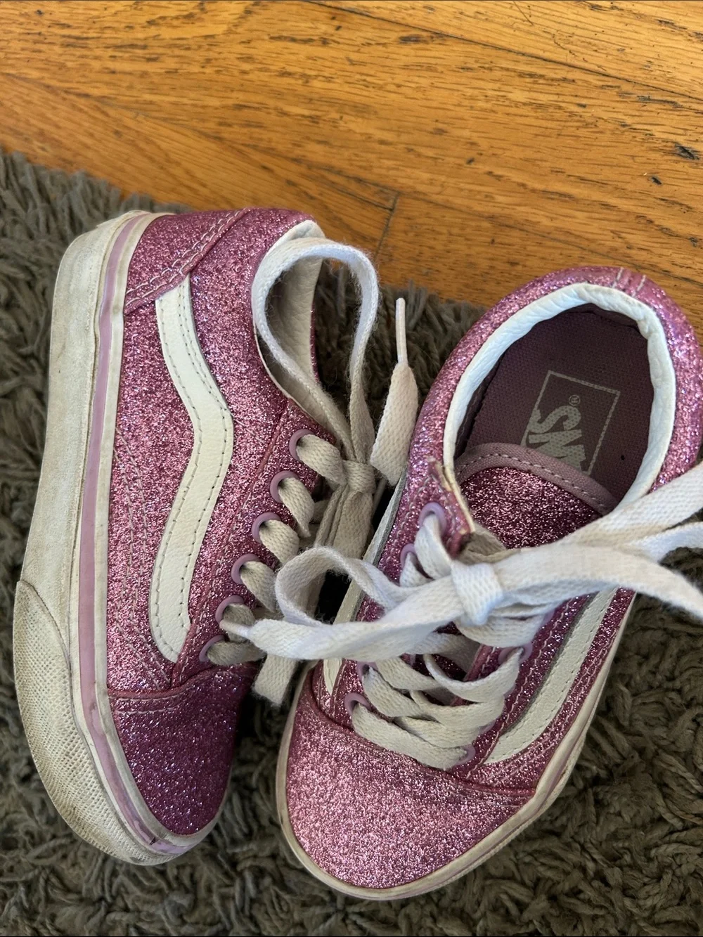 VANS Kids Pink Glitter Low-Top Sneakers with White Accents Size 11